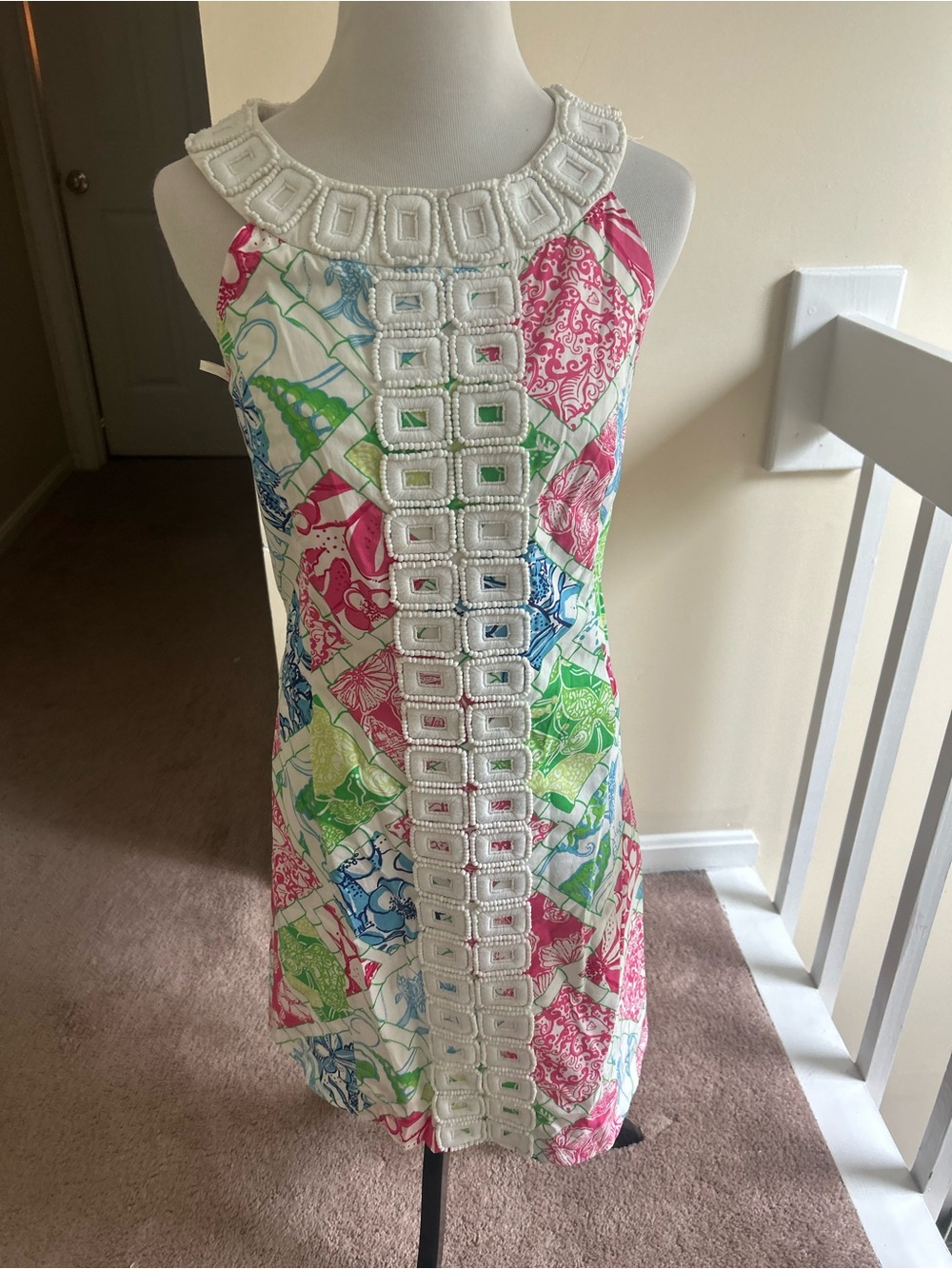 Lilly Pulitzer Jubilee Collection Beaded Trim Sleeveless Shift Dress in White
